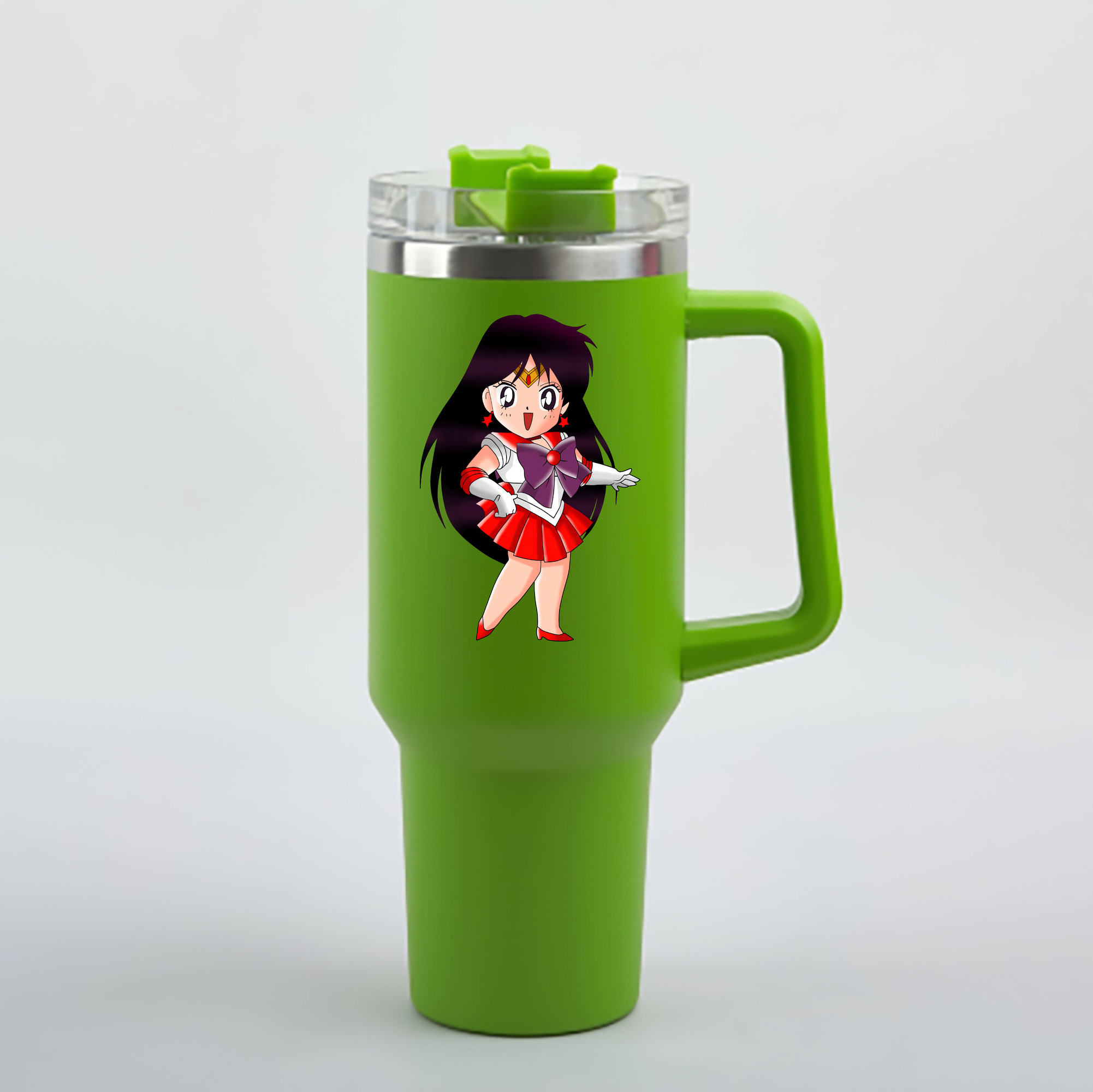 （画像用） 美少女戦士セーラームーン 火野レイ ひの レイ Sailor Moon Hino Rei （セーラーマーズ,Sailor Mars） 1200mL車用タンブラー - クリスタルステッカー（プラスチックストロー付き）
